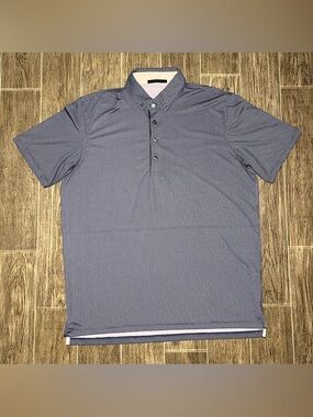 Greyson Golf Polo Blue Check Short Sleeve Stretch Performance Mens Large